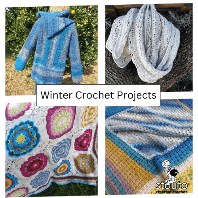 Winter crochet project collection with cozy yarn designs