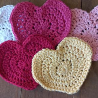 Collection of handmade crochet hearts