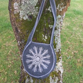 Grey and silver african sun crochet tote bag