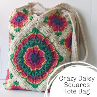 Crochet tote bag made from crochet flowers 