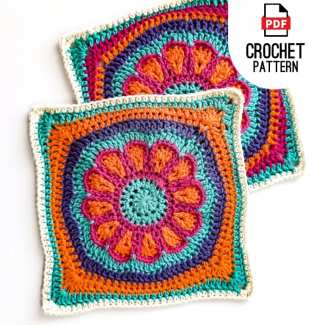 Bold crochet daisy blanket square, easy crochet pattern