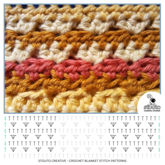Crochet stitch pattern diagram for 3HDC, HDC Alternative Rows Stitch Diagram