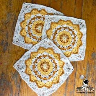 Star shaped yellow crochet flower blanket squares 
