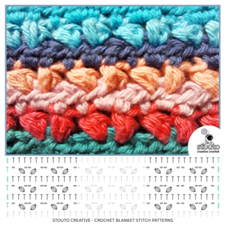 Half double crochet Cluster Shell Stitch Pattern and diagram