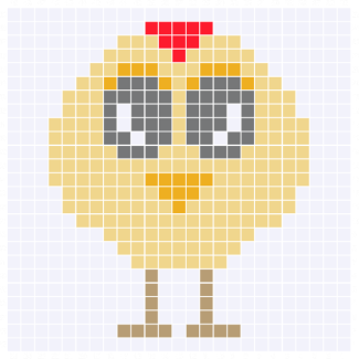 Corner to corner crochet pattern and graph of Cute Baby Rooster 