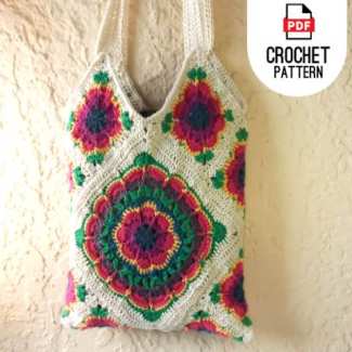 Large flower crochet flower tote bag