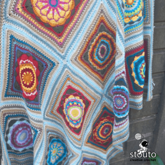 Granny square blanket pattern featuring modern heirloom crochet flower squares 