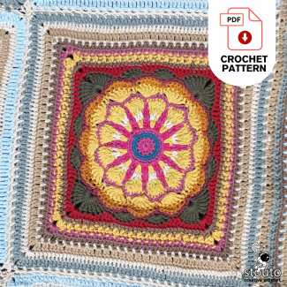 Daisy style textured granny square crochet flower motif 