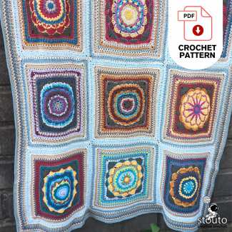 Crochet flower granny square blanket border and edging detail