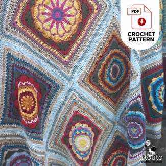 Joining granny square flowers for crochet blanket pattern