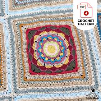 Spiked tip modern flower granny square crochet design 