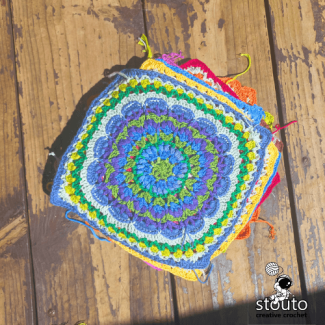 Patchwork crochet flower blanket square 3 blended with other floral motifs