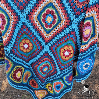 Close up of colorful African flower crochet motifs