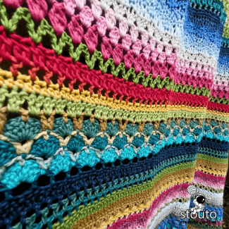 Crochet stitch sampler blanket written in UK crochet terms