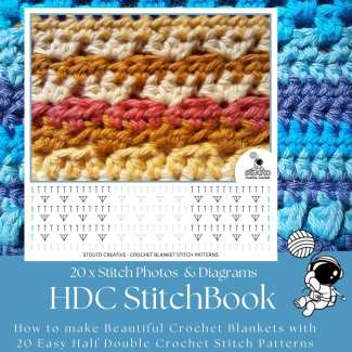 Close-up of half double crochet stitch texture used in crochet blanket patterns