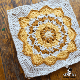 Star shaped crochet flower afghan block, textured crochet flower square tutorial for blankets and patchwork