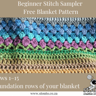 Rows 1–15 – Foundation rows for free crochet stitch sampler blanket