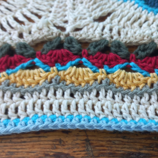 Finished crochet flower afghan with decorative floral border edging