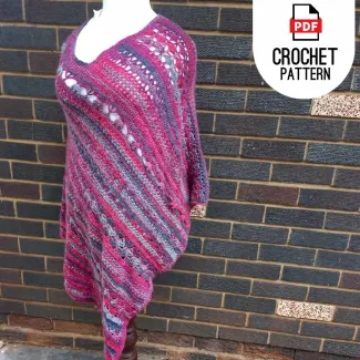 Crochet poncho from self-striping yarn