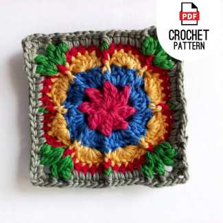 Beginner-friendly African Daisy granny square crochet design.