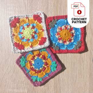 African flower crochet square for blanket patchwork crochet design