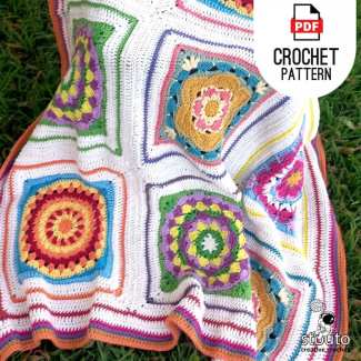 Close-up of the Boxed Flower crochet granny square showing textured stitches