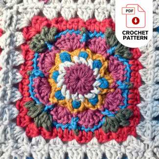 Colorful African crochet flower granny square patchwork motif design
