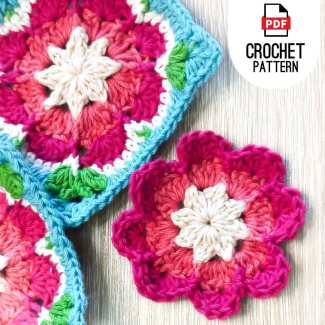 Small crochet flower square pattern suitable for patchwork blankets.