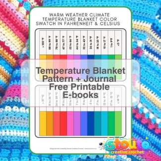 Temperature chart with yarn color key showing crochet temperature blanket color ranges for different weather temperatures