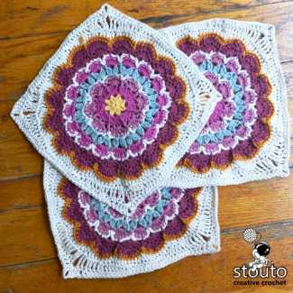 Large crochet flower granny square PDF pattern for blankets, bags, cushions, cardigans, and home décor projects.