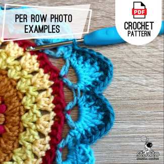 Printable crochet modern flower square blanket pattern PDF including yarn requirements, stitch charts and blanket border instructions