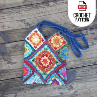 Flower crochet tote bag free pattern made with granny flower squares