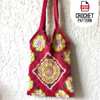 Step-by-step flower crochet tote bag tutorial with granny squares