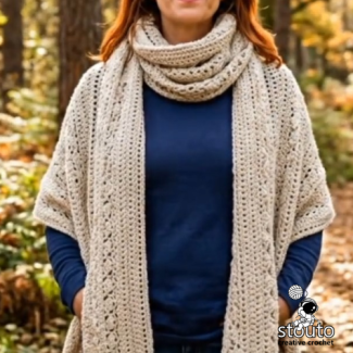 Longer version of the crochet winter wrap scarf free pattern