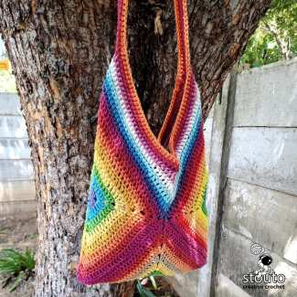 Finished granny square crochet tote bag ready for everyday shopping, markets and travel. 