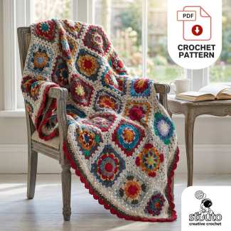 Modern African Daisies Blanket - Small Granny Square Blanket - Crochet Pattern