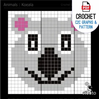 Koala bear easy crochet square graph and pattern