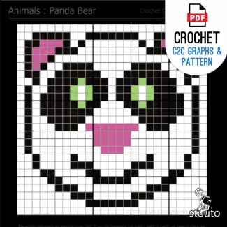 Smiling Panda Bear C2C Crochet Square PDF Pattern