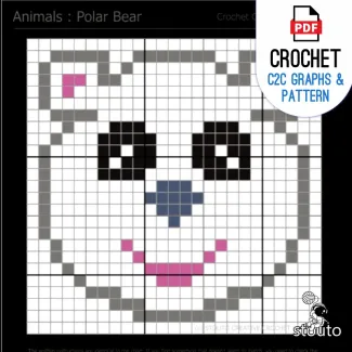 Friendly Polar Bear C2C Crochet Square