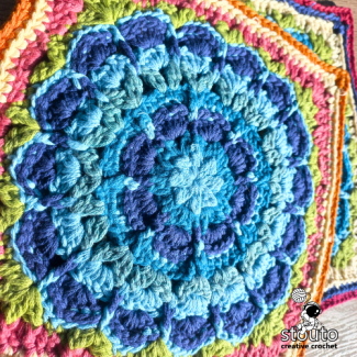 Close-up of Fiorone crochet flower granny square texture