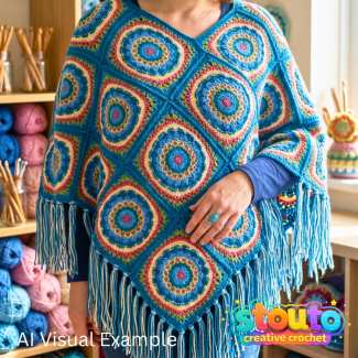 Sunrise Bloom Square granny square poncho example