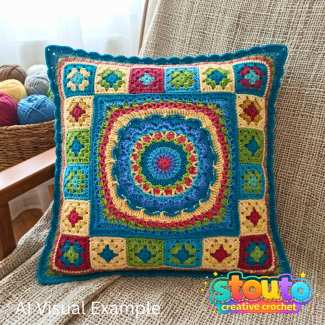 Sunrise Bloom Square granny square colorfully pillow