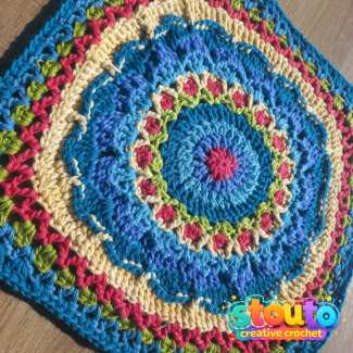 Sunrise Bloom Square crochet flower square angled view