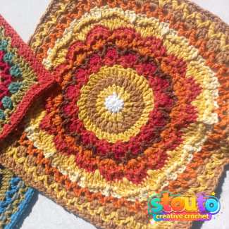 Sunrise Bloom Square crochet flower square with yarn