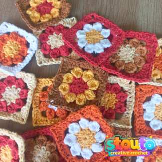 Small flower granny square pattern crocheted with DK cotton yarn  
