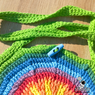 Crochet tote bag strap tutorial showing adjustable handle length options