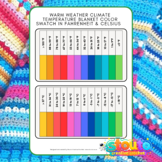 Multiple crochet color swatches for temperature blanket patterns