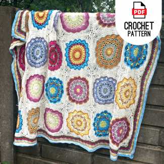 Crochet flower grannt squares blanket layout