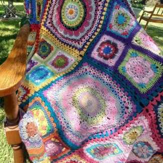 Colorful patchwork crochet flower squares pattern