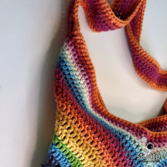 Create strap for crochet envelope rainbow striped bag